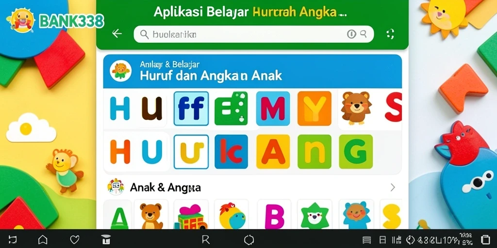 Antarmuka menarik BANK338 untuk belajar huruf dan angka.
