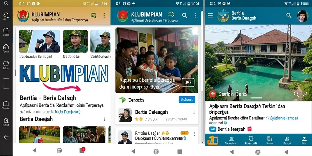 Tampilan antarmuka aplikasi KLUBIMPIAN yang user-friendly untuk berita daerah.