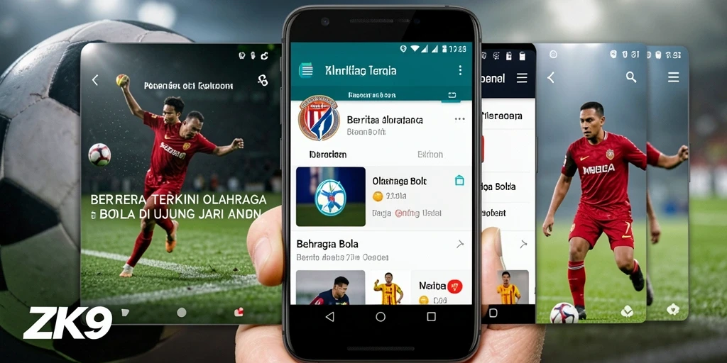 Antarmuka modern ZK9 dengan berita olahraga bola terbaru.